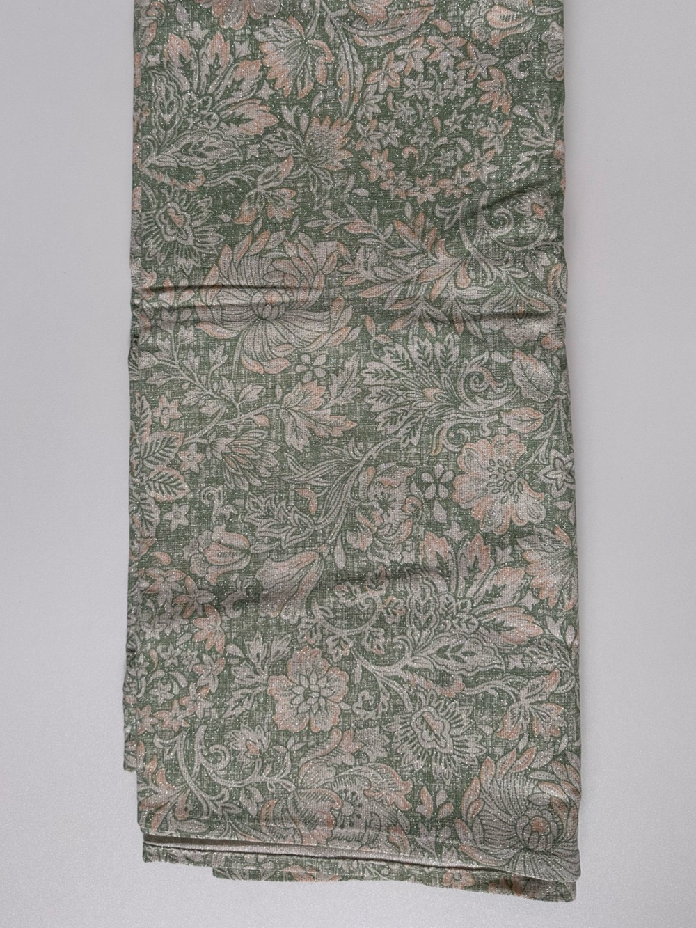 Green Floral Table Runner with Subtle Pink Accents
